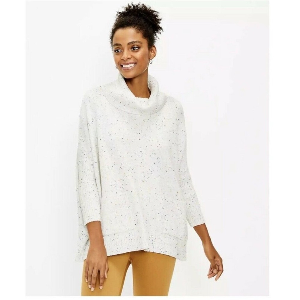 LIKE NEW! LOFT Flecked Pocket Poncho Sweater in Grey/White - size small
